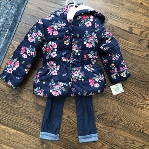 🆕 Little Me Floral Coat, Shirt, & Leggings Set